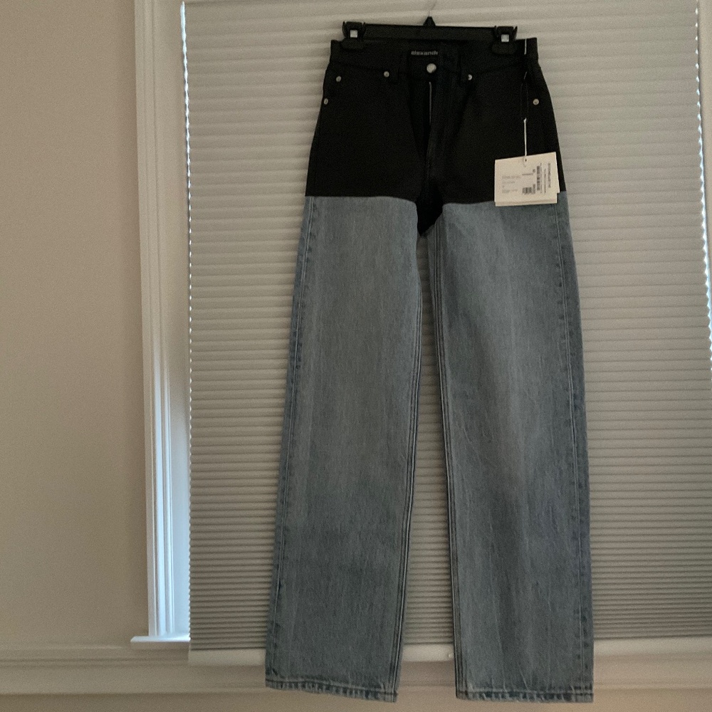 Alexander wang 5 pocket leather stacked hem jeans size 25